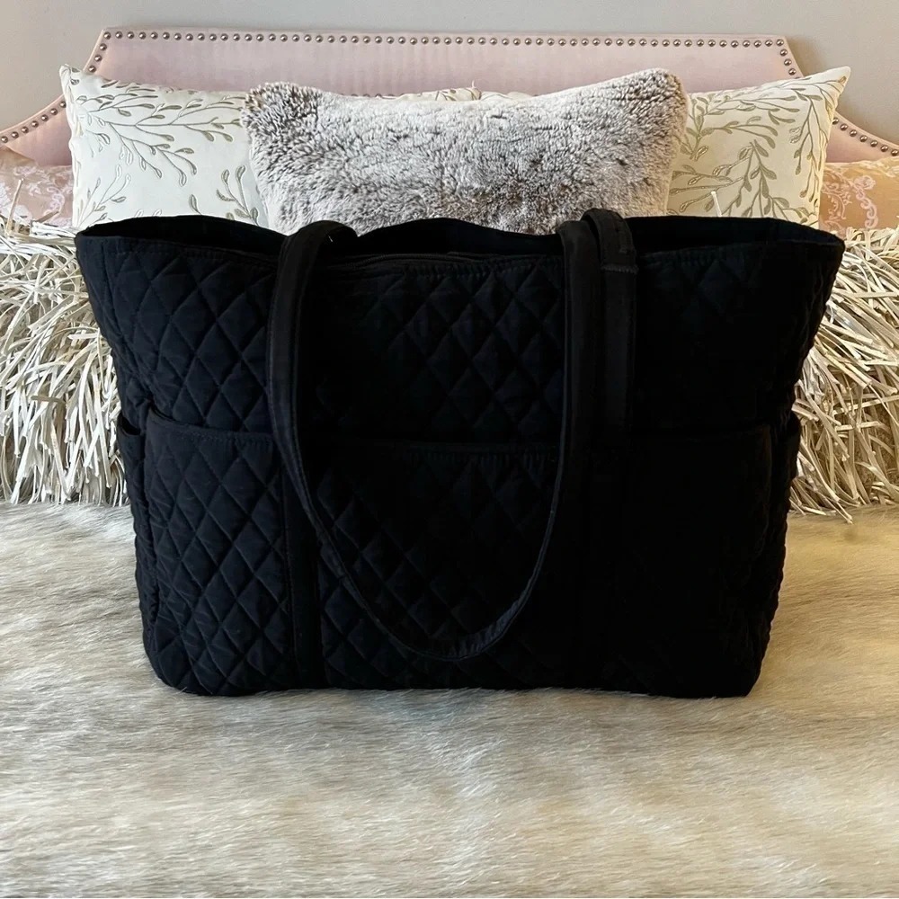 VERA BRADLEY Iconic Microfiber Baby Diaper Bag Black Paisley Interior Tote
